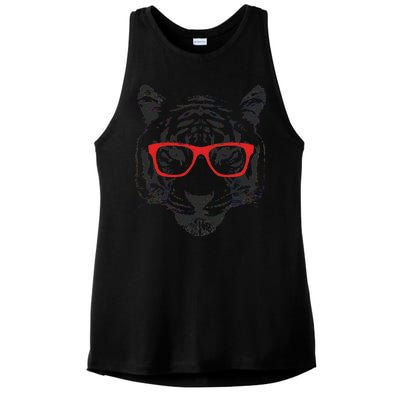 Portrait of Tiger With Glasses Ladies PosiCharge Tri-Blend Wicking Tank