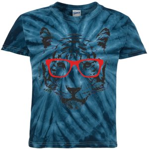 Portrait of Tiger With Glasses Kids Tie-Dye T-Shirt