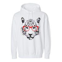 Portrait of Tiger With Glasses Garment-Dyed Fleece Hoodie