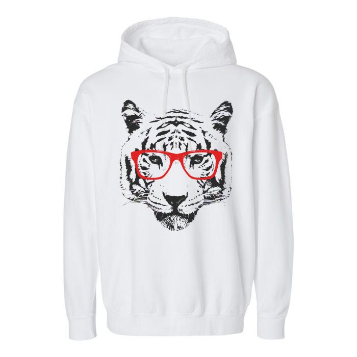 Portrait of Tiger With Glasses Garment-Dyed Fleece Hoodie