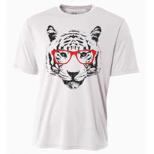 Portrait of Tiger With Glasses Cooling Performance Crew T-Shirt