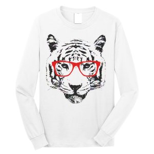 Portrait of Tiger With Glasses Long Sleeve Shirt