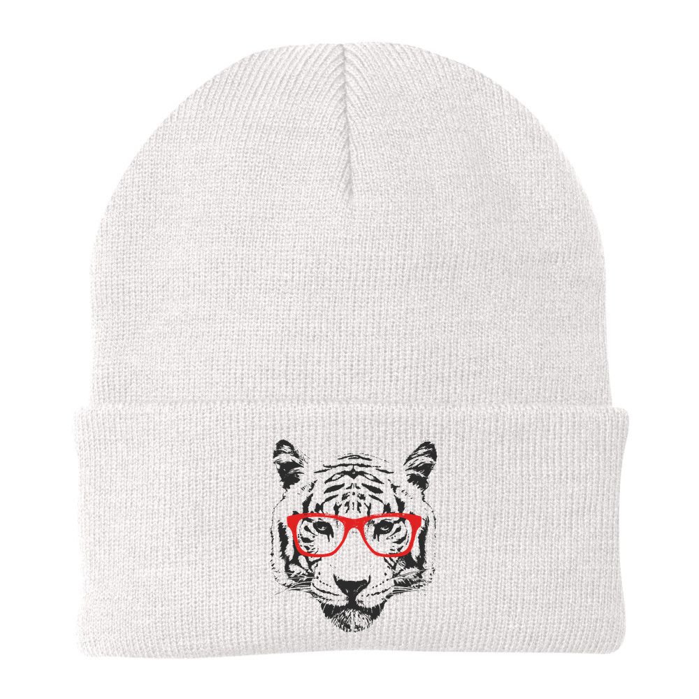 Portrait of Tiger With Glasses Beanie