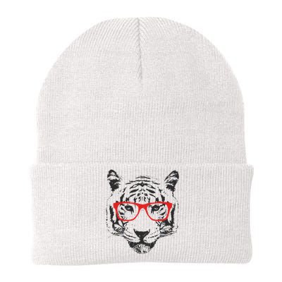 Portrait of Tiger With Glasses Knit Cap Winter Beanie