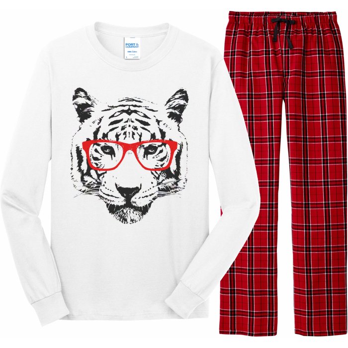 Portrait of Tiger With Glasses Long Sleeve Pajama Set