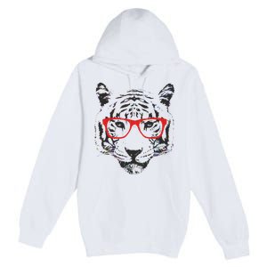 Portrait of Tiger With Glasses Premium Pullover Hoodie