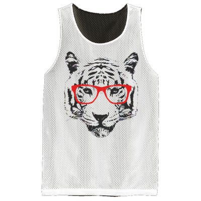 Portrait of Tiger With Glasses Mesh Reversible Basketball Jersey Tank