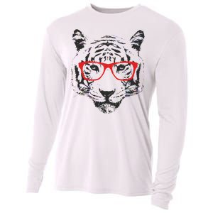 Portrait of Tiger With Glasses Cooling Performance Long Sleeve Crew