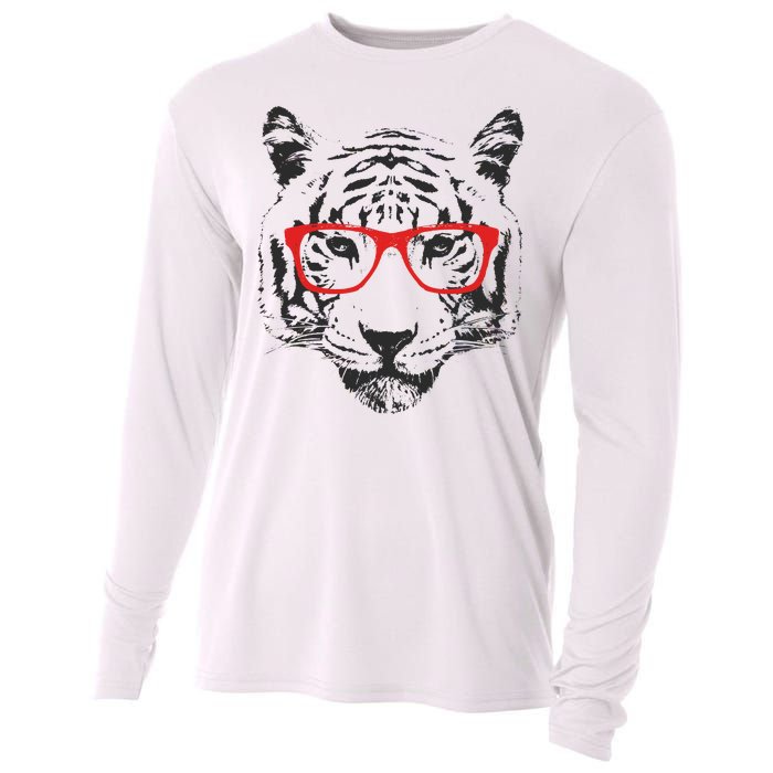 Portrait of Tiger With Glasses Cooling Performance Long Sleeve Crew