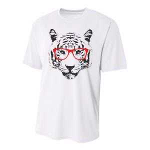 Portrait of Tiger With Glasses Youth Performance Sprint T-Shirt