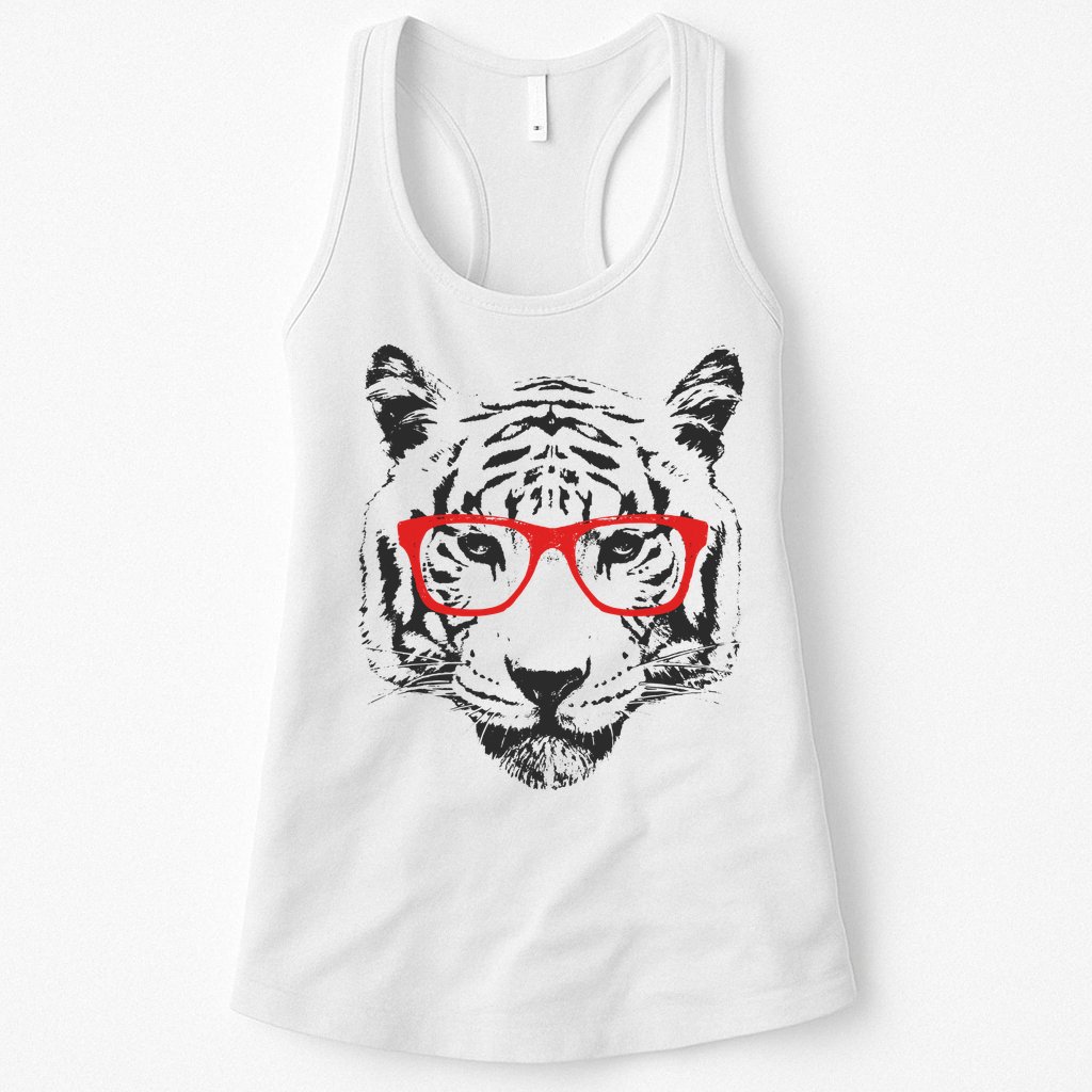 Portrait of Tiger With Glasses Womens Tank Top