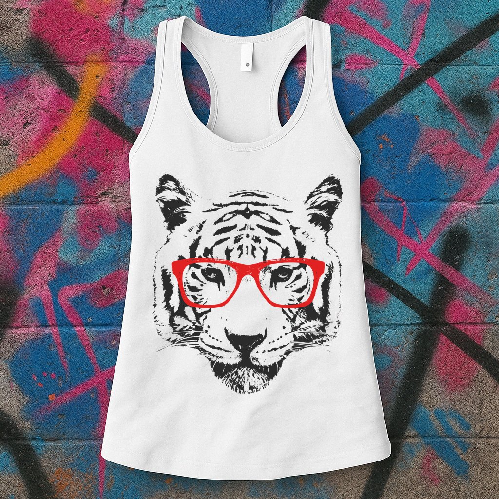 Portrait of Tiger With Glasses Womens Tank Top