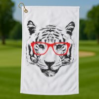 Portrait of Tiger With Glasses Golf Towel