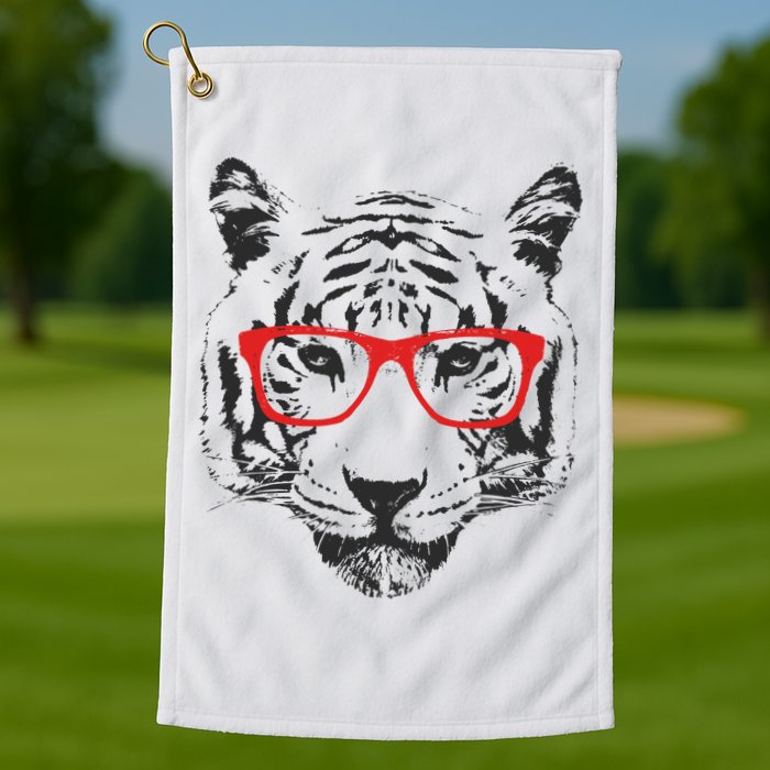 Portrait of Tiger With Glasses Golf Towel