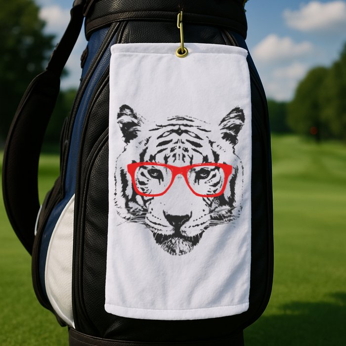 Portrait of Tiger With Glasses Golf Towel