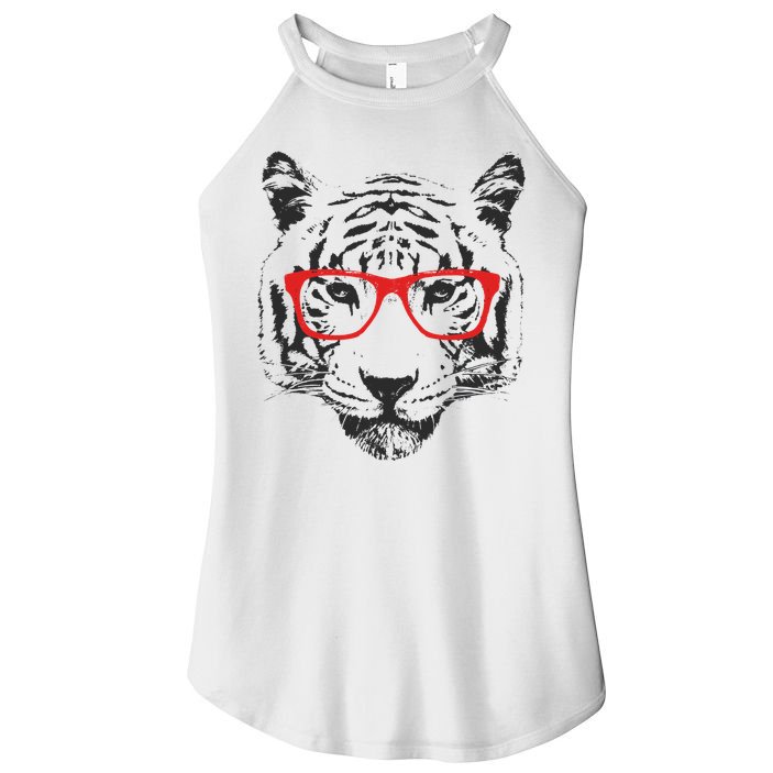 Portrait of Tiger With Glasses Women's Perfect Tri Rocker Tank