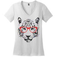 Portrait of Tiger With Glasses Women's V-Neck T-Shirt