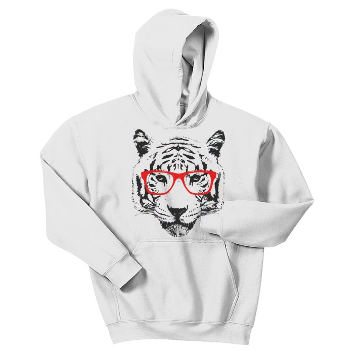 Portrait of Tiger With Glasses Kids Hoodie