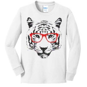 Portrait of Tiger With Glasses Kids Long Sleeve Shirt