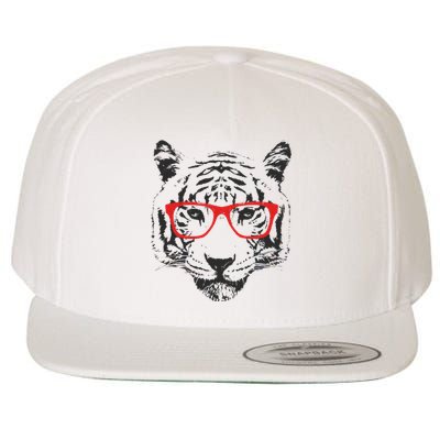 Portrait of Tiger With Glasses Wool Snapback Cap