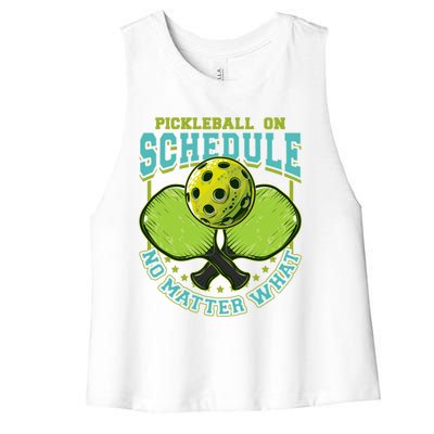 Pickleball On Schedule No Matter What Cool Gift Women's Racerback Cropped Tank