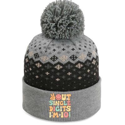 Peace Out Single Digits Retro Groovy 10th Birthday The Baniff Cuffed Pom Beanie