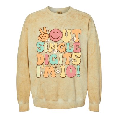 Peace Out Single Digits Retro Groovy 10th Birthday Colorblast Crewneck Sweatshirt