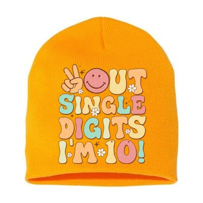 Peace Out Single Digits Retro Groovy 10th Birthday Short Acrylic Beanie