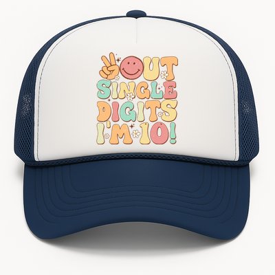 Peace Out Single Digits Retro Groovy 10th Birthday Trucker Hat