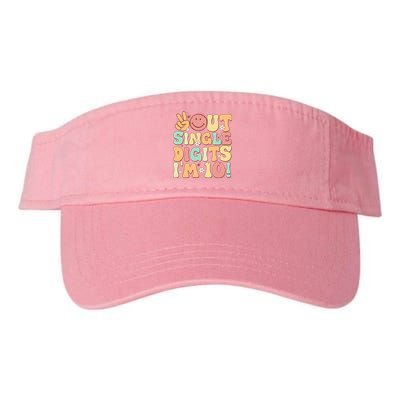 Peace Out Single Digits Retro Groovy 10th Birthday Valucap Bio-Washed Visor