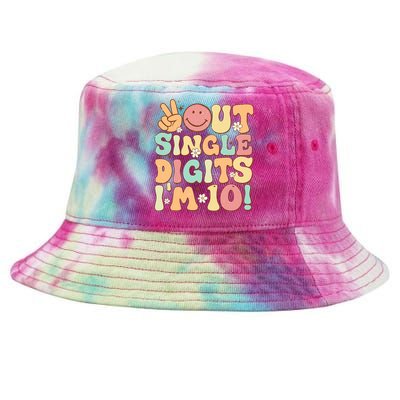 Peace Out Single Digits Retro Groovy 10th Birthday Tie-Dyed Bucket Hat