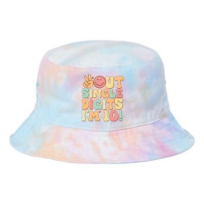 Peace Out Single Digits Retro Groovy 10th Birthday Tie Dye Newport Bucket Hat