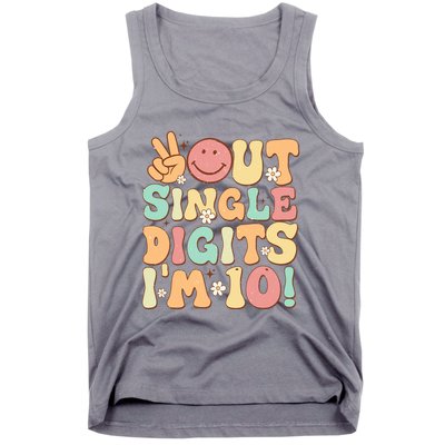 Peace Out Single Digits Retro Groovy 10th Birthday Tank Top