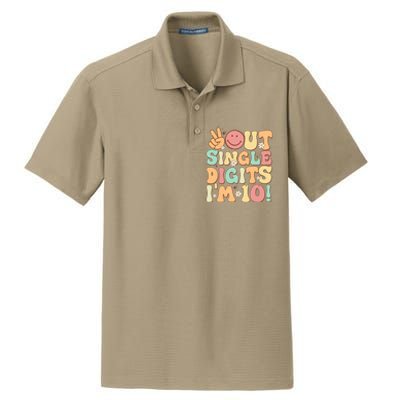 Peace Out Single Digits Retro Groovy 10th Birthday Dry Zone Grid Polo