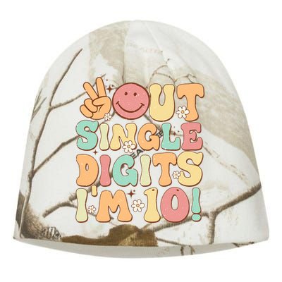 Peace Out Single Digits Retro Groovy 10th Birthday Kati - Camo Knit Beanie