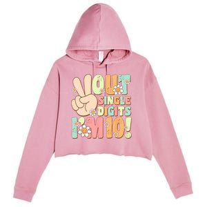 Peace Out Single Digits Retro Groovy 10th Birthday Crop Fleece Hoodie