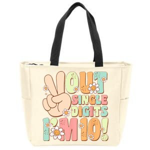 Peace Out Single Digits Retro Groovy 10th Birthday Zip Tote Bag