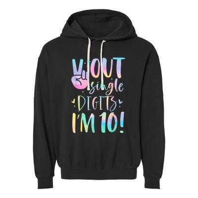 Peace Out Single Digits I'm 10 Year Old 10th Birthday Girl Garment-Dyed Fleece Hoodie