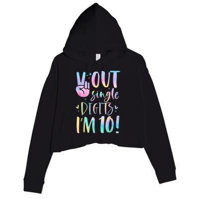 Peace Out Single Digits I'm 10 Year Old 10th Birthday Girl Crop Fleece Hoodie