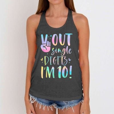 Peace Out Single Digits I'm 10 Year Old 10th Birthday Girl Women's Knotted Racerback Tank