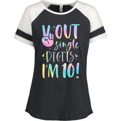 Peace Out Single Digits I'm 10 Year Old 10th Birthday Girl Enza Ladies Jersey Colorblock Tee