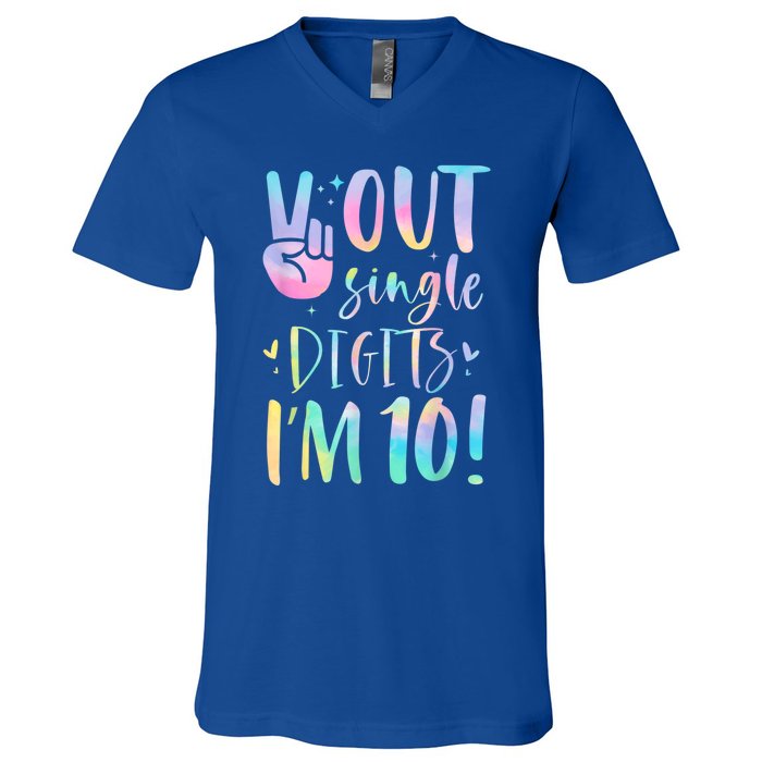 Peace Out Single Digits I'm 10 Year Old 10th Birthday Girl V-Neck T-Shirt