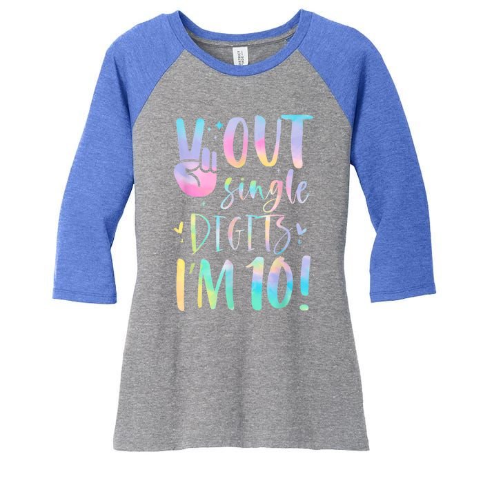 Peace Out Single Digits I'm 10 Year Old 10th Birthday Girl Women's Tri-Blend 3/4-Sleeve Raglan Shirt