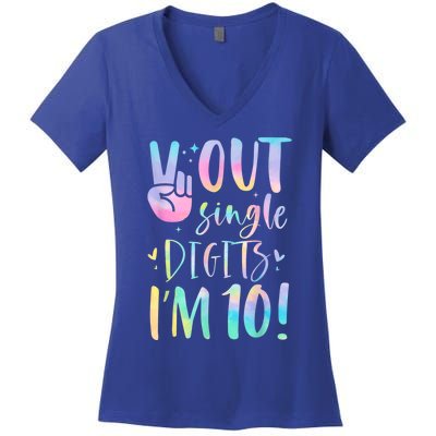 Peace Out Single Digits I'm 10 Year Old 10th Birthday Girl Women's V-Neck T-Shirt