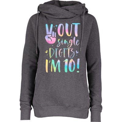 Peace Out Single Digits I'm 10 Year Old 10th Birthday Girl Womens Funnel Neck Pullover Hood