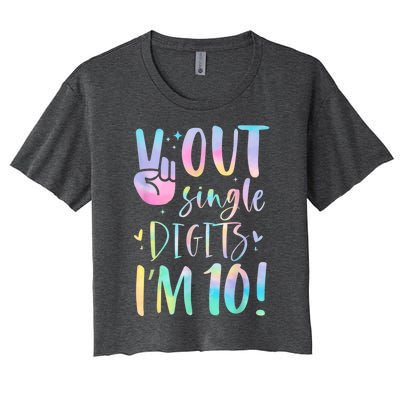 Peace Out Single Digits I'm 10 Year Old 10th Birthday Girl Women's Crop Top Tee