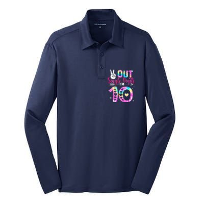 Peace Out Single Digits IM 10 Year Old 10th Birthday Silk Touch Performance Long Sleeve Polo