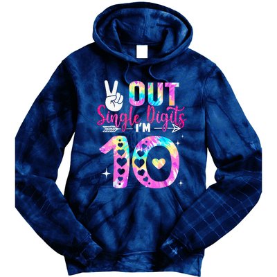 Peace Out Single Digits IM 10 Year Old 10th Birthday Tie Dye Hoodie