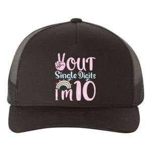 Peace Out Single Digits Retro Groovy 10th Birthday Yupoong Adult 5-Panel Trucker Hat