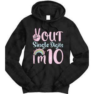 Peace Out Single Digits Retro Groovy 10th Birthday Tie Dye Hoodie